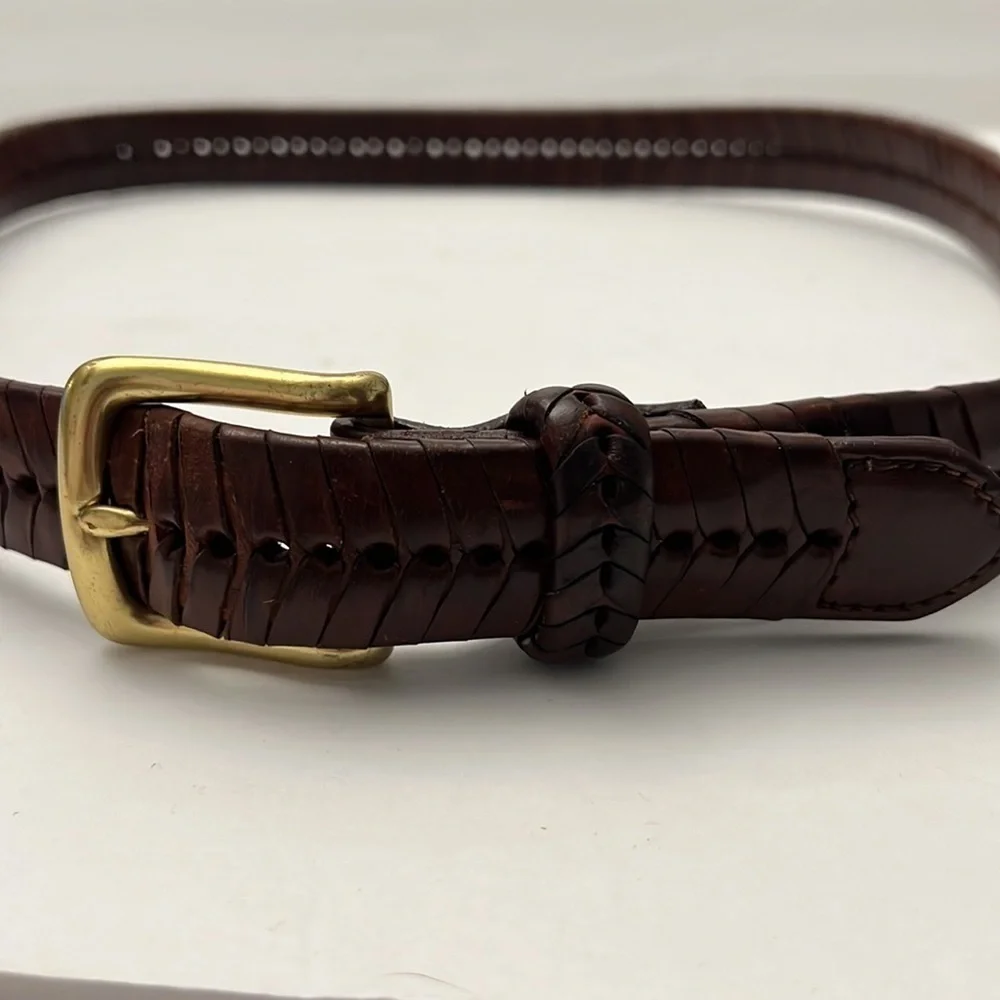 Brighton Men’s Heavy Solid Brass and Leather Braided Belt Size 38